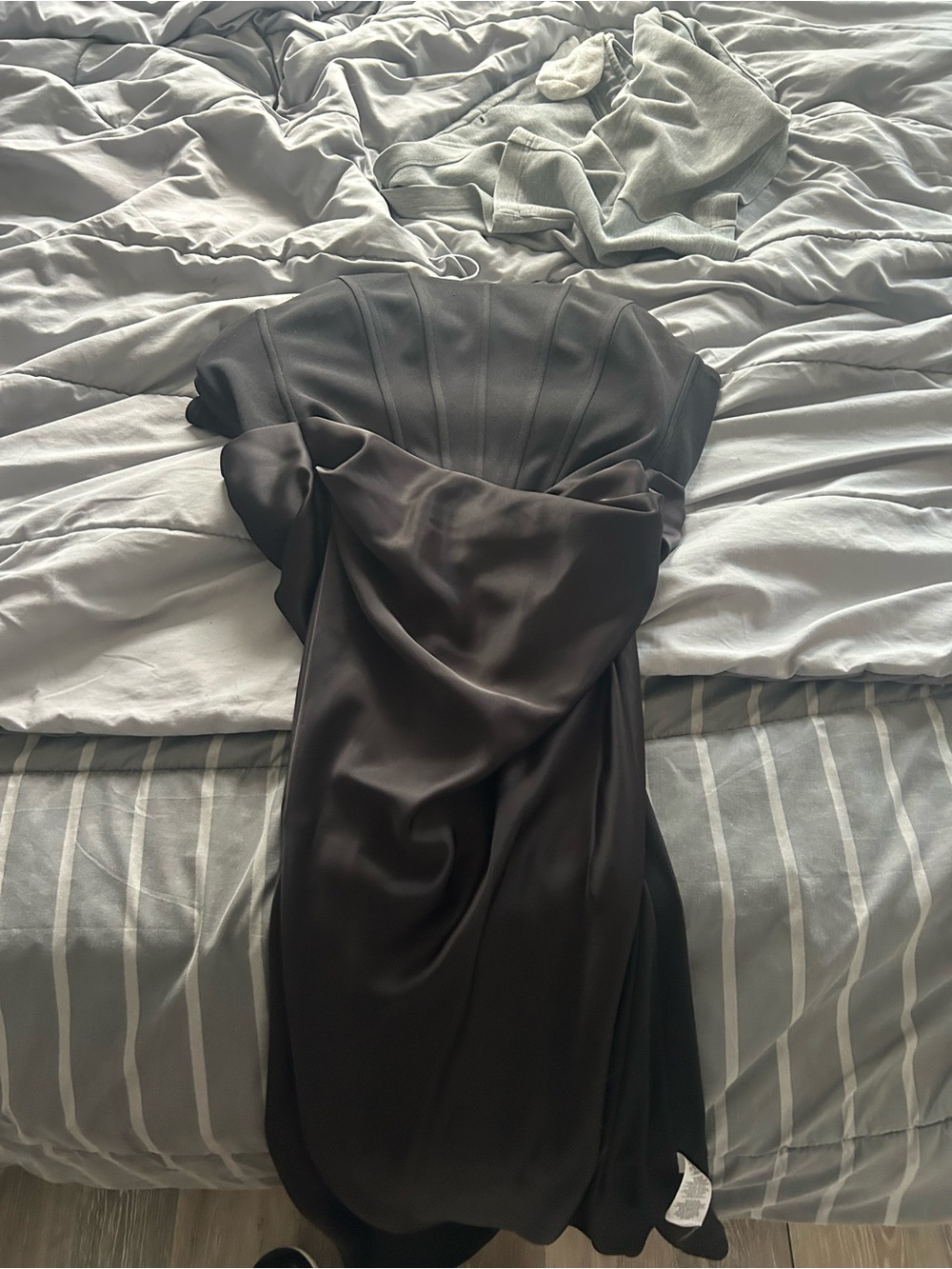 Betsy & Adam Strapless Black Satin Draped Evening Dress